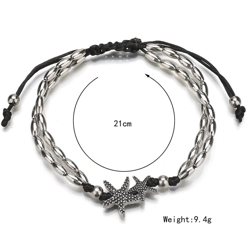 Vintage Zeester Enkelbanden Voor Vrouwen Alloy Chain Enkelband Verstelbare Touw Enkelbanden Tobilleras Pulsera Para Tobillo