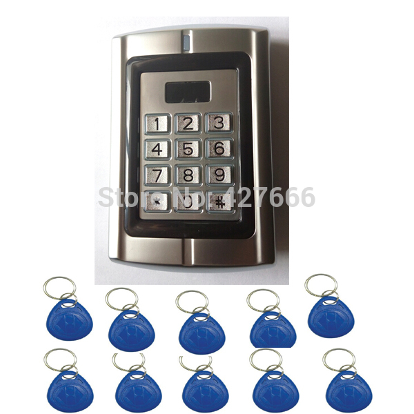 10PCS Keyfods Proximity Access Control Machine Door Entry Single Door Lock / Metal Keypad access control with 125K Card Reader