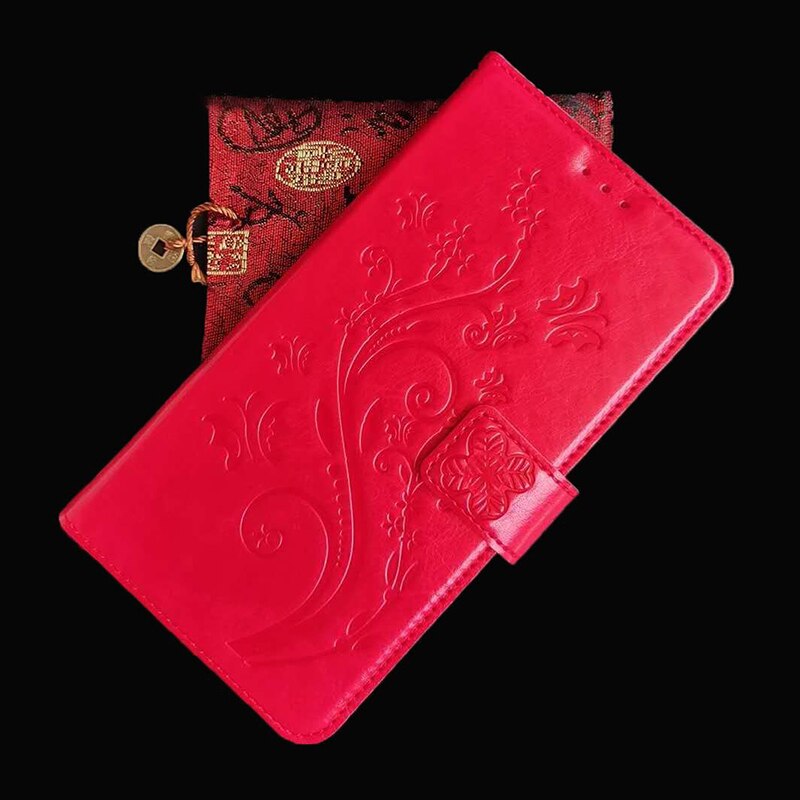 for Huawei Y6p MED-LX9, MED-LX9N 6.3" Wallet Flip Style Glossy Skin PU Leather Back Cover Phone Bag Case: 044 Red