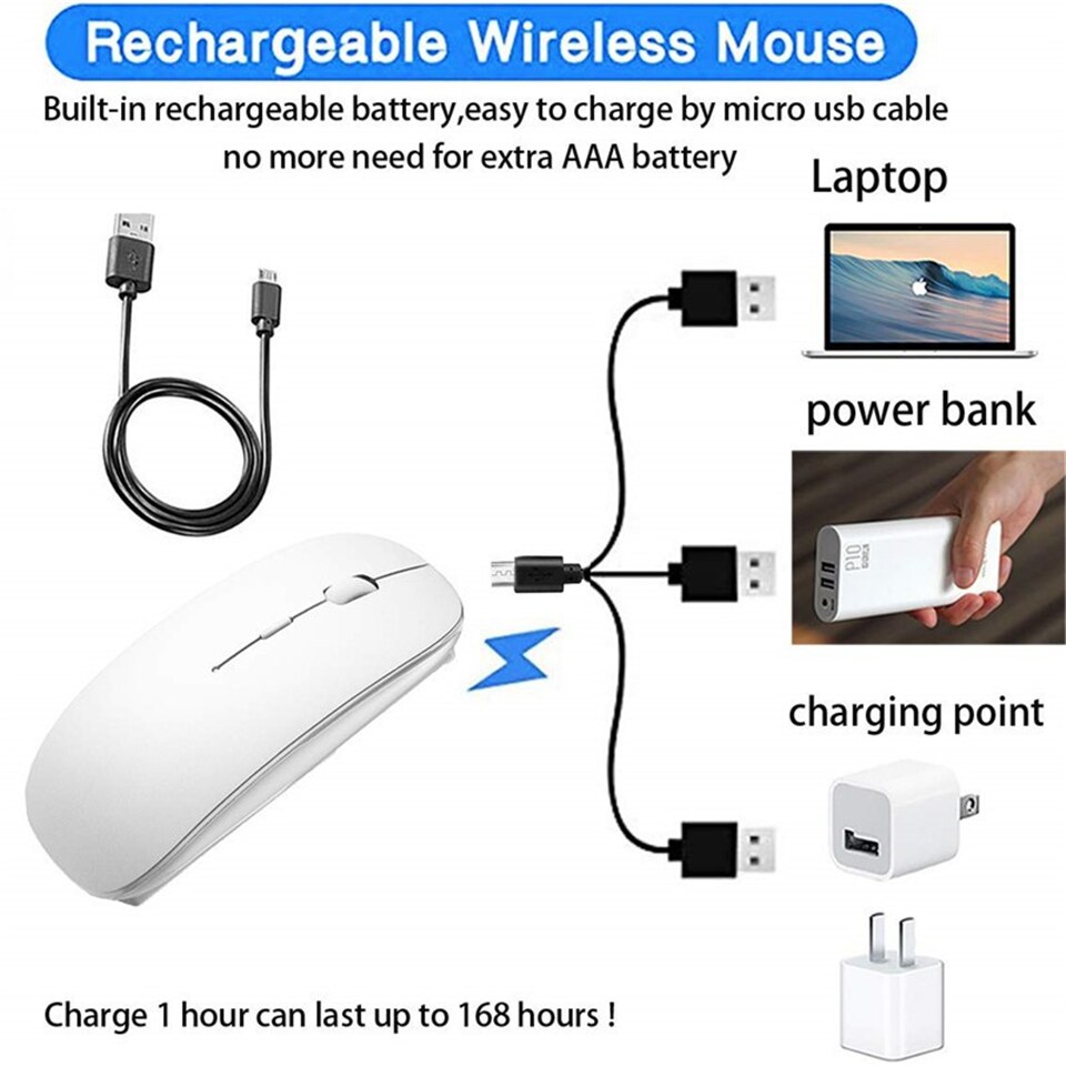 Draadloze Muis Bluetooth Oplaadbare Muis Draadloze Computer Stille Muis Ergonomisch Mini Muis Usb Optische Muizen Voor Laptop Pc