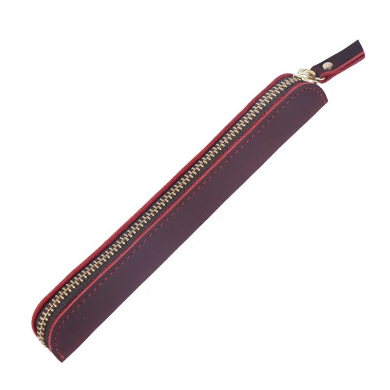 Handgemaakte leren etui vintage retro rits vulpen kwasten etui school kantoorbenodigdheden: Rood