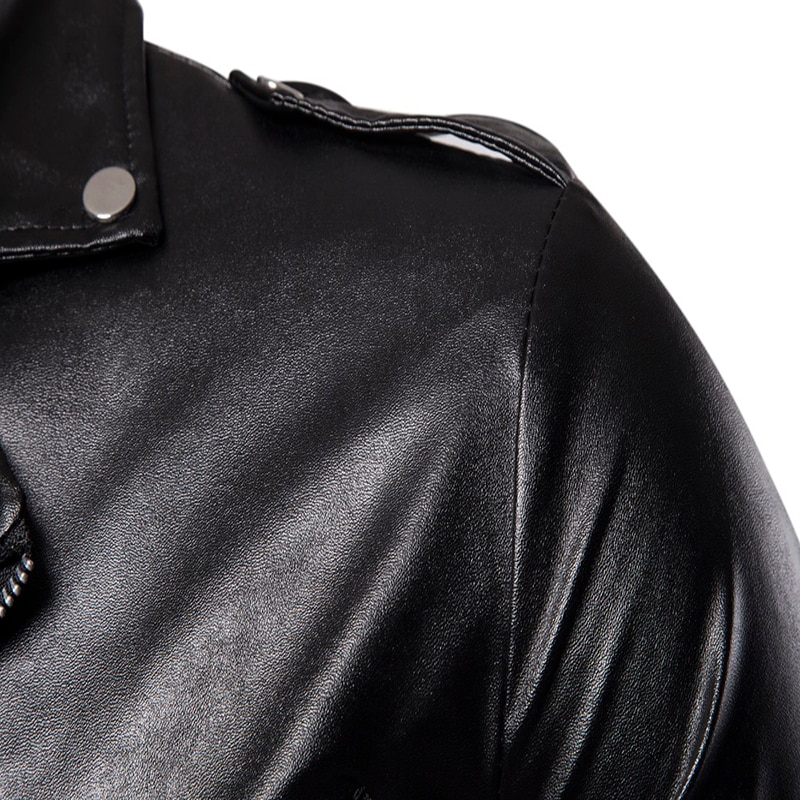 Autumn Men's Leather Jacket Button Zipper Motorcycle Leather Jacket Men Slim Fit Black Punk Jacket Male Faux Leather Coat