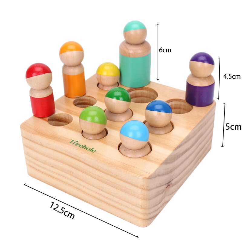 13 pièces/ensemble Montessori jouets en bois arc-en-ciel blocs amis Peg poupées corps bébé semblant jouer personnes FiguresRainbow empileur: 10pcs tree hol