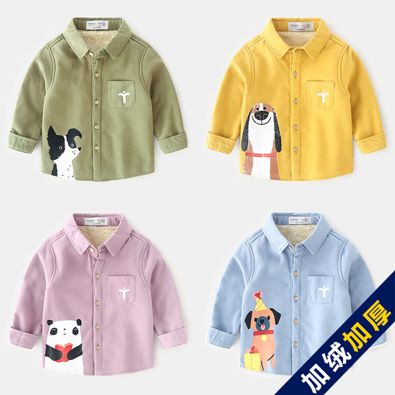 Primavera y otoño de algodón para niños más terciopelo grueso bebé de dibujos animados camisa para niños camisetas para niños