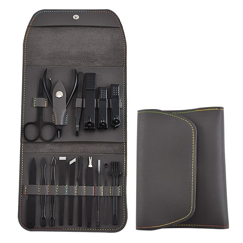 Or Rose 12/16 pièces/ensemble coupe-ongles ciseaux sac pliant outils à ongles Kits de maquillage multifonctions ensemble de manucure outils de soin des pieds à la main: 16pcs gray