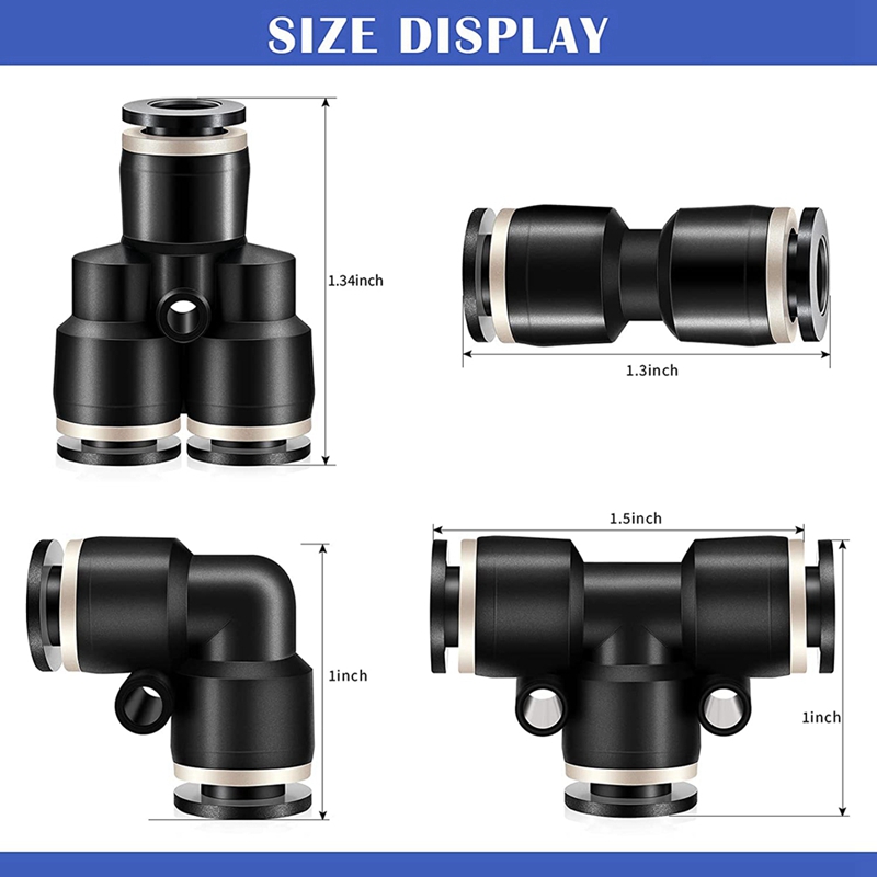 -Push To Connect Fittings Air Line Pneumatic Fittings Kit 60 Pieces Quick Release Pneumatic Connectors Air Line Fittings