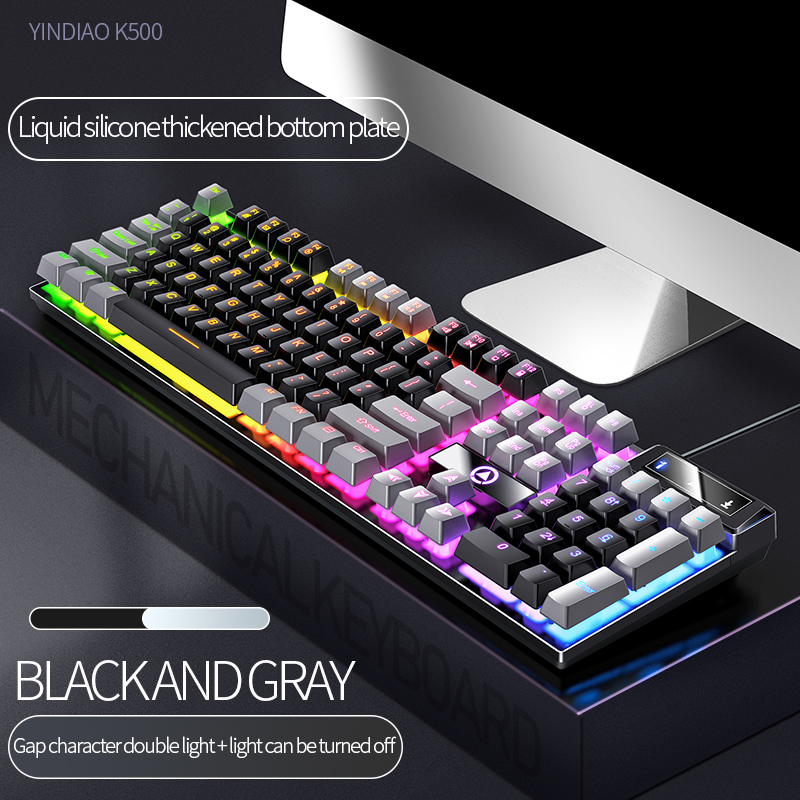 Two Color Keycaps Wired Gaming Keyboard Mechanical Feel Rainbow White Backlit Keyboard for PC Gamer Desktop Ergonomic Keyboard: SMT3C524BlackGreyR