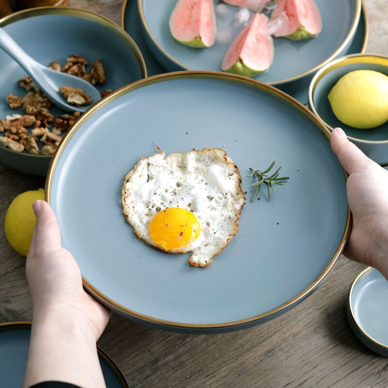 Europese Stijl Plaat Keramische Schotel Dinnerdinnerware Set Saus Rijst Kommen Soep Noedels Plaat Steak Westerse Voedsel Servies WF702214