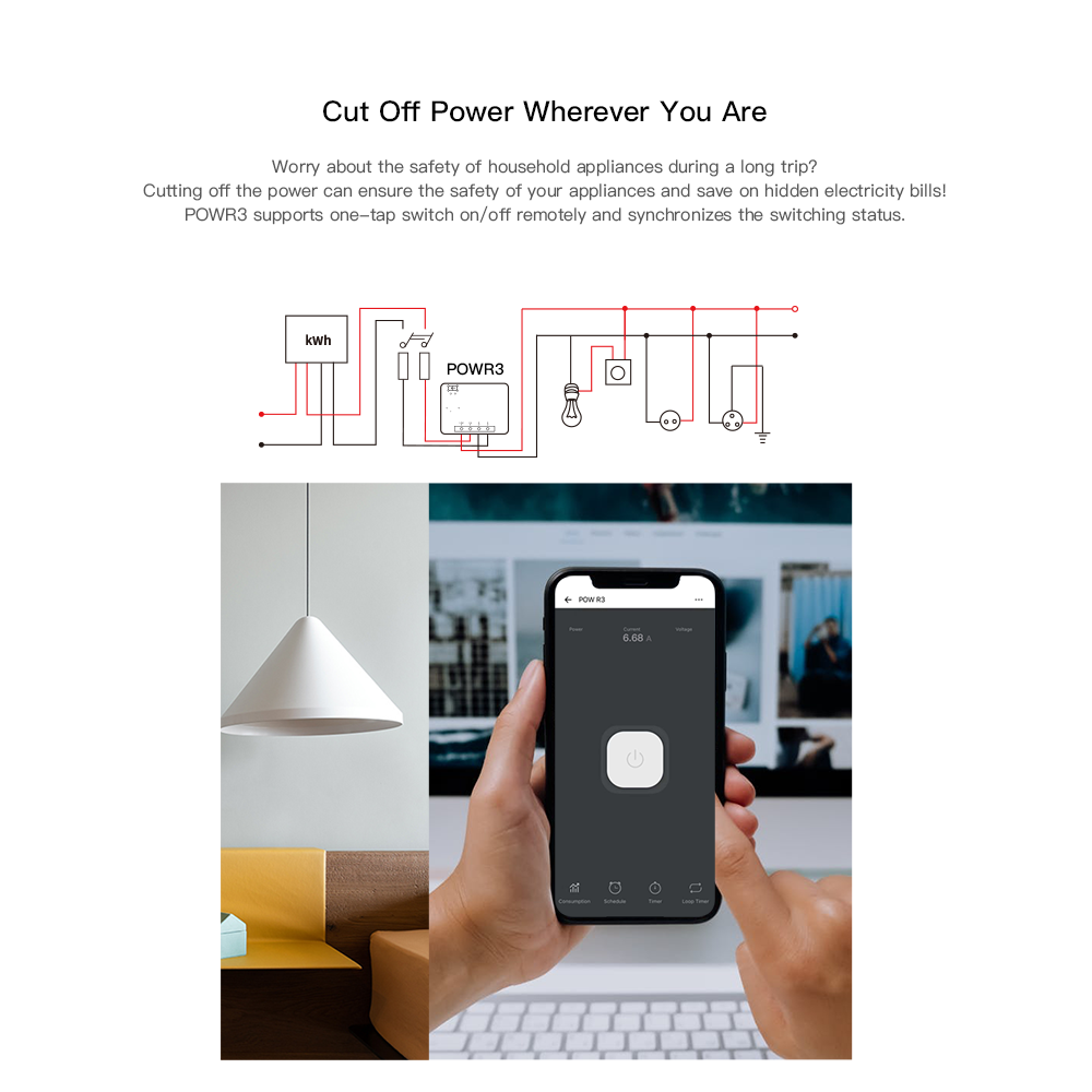 SONOFF – interrupteur intelligent POW R3 25A avec WiFi, mesure de puissance, Protection contre les surcharges, piste d&#39;économie d&#39;énergie sur eWeLink, commande vocale via Alexa