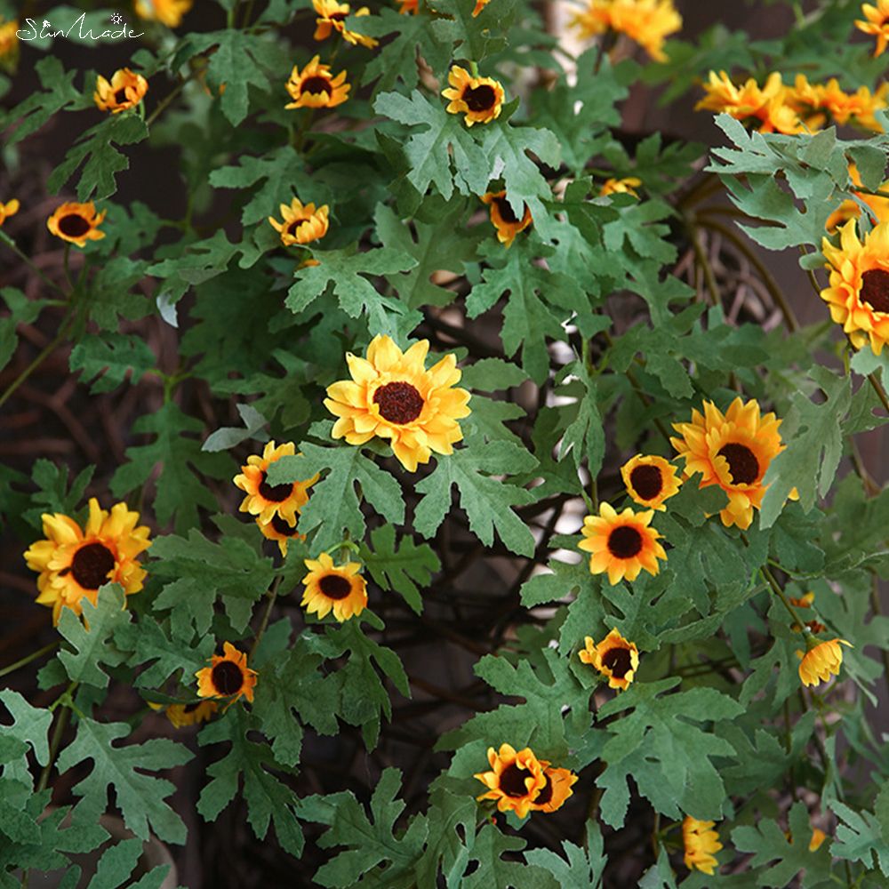 Sunmade Muur Gemonteerde Zonnebloemen Zijde Kunstbloemen Zonnebloem Rotan Huis Tuin Decoratie Muur Opknoping Flores Artificales