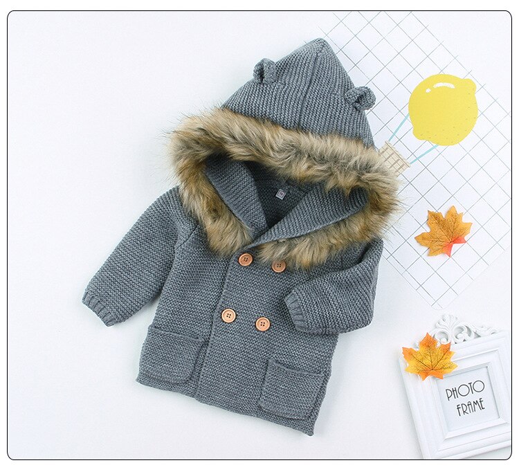 Peuter Jongens Meisjes Truien Jas Herfst Winter Lange Mouwen Gebreide Tops Double Breasted Trui Baby Hooded Jassen 0- 24M: Grijs / 12m