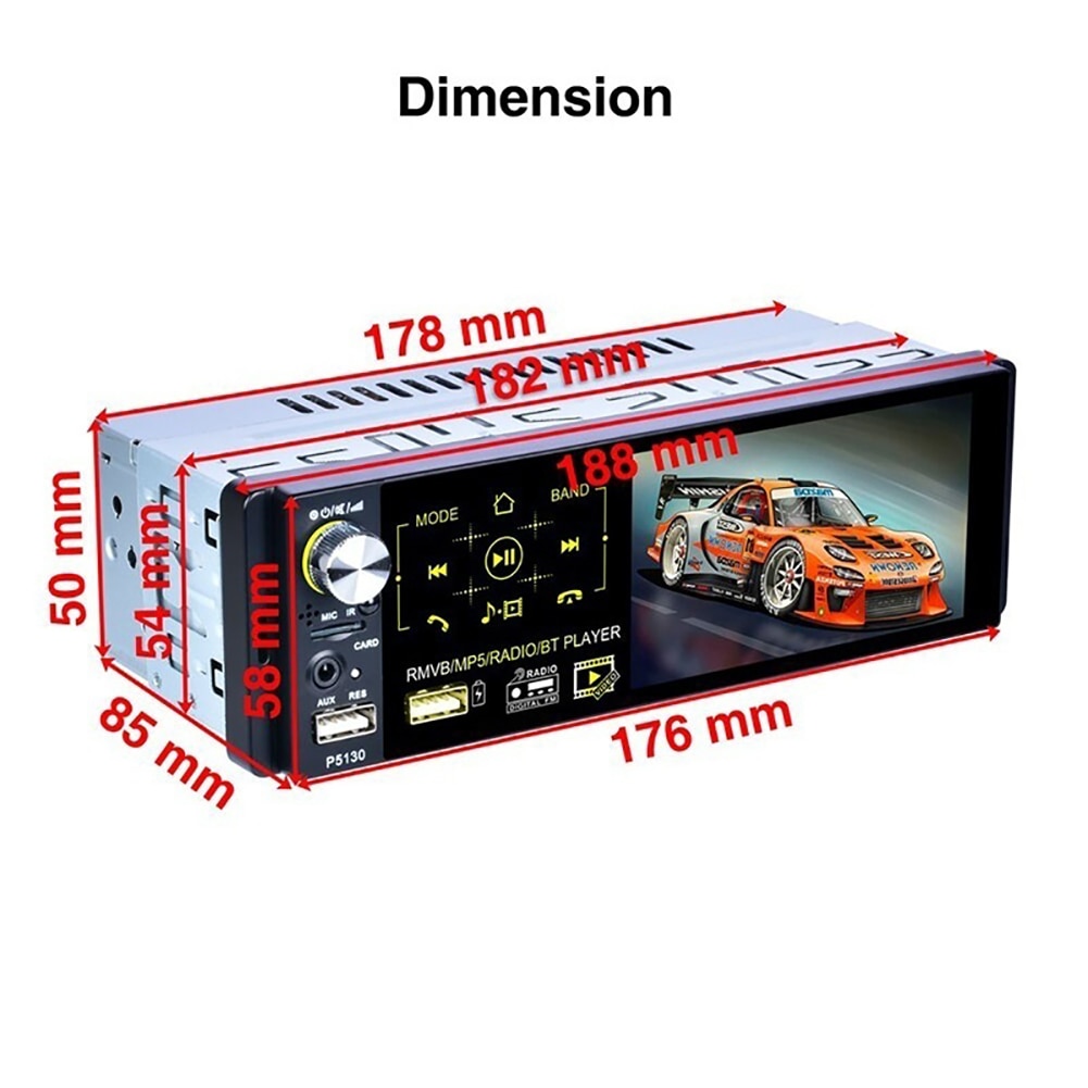 Bilvideoafspillere  p5130 4.1 tommer bilradio bluetooth berøringsskærm  mp5 afspiller med bakkamera auto fm-sender