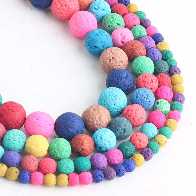 Natural Stone Multicolor Lava Volcanic Stone Loose Beads 4 6 8 10MM Fit Diy Charm Beads For Jewelry Making Accessories