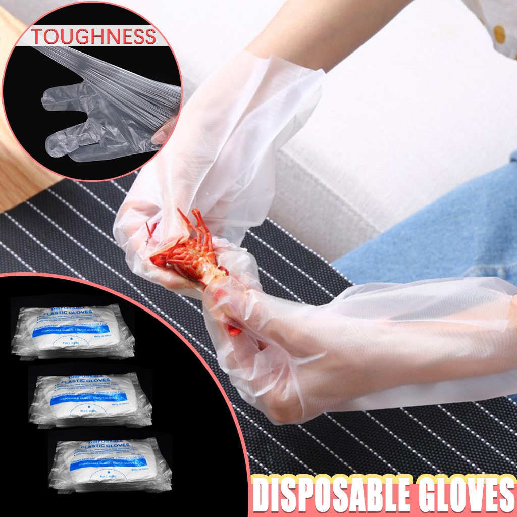300pc guantes desechables de plástico transparente para jardín, restaurante, hogar, herramienta para hornear alimentos, guantes de polietileno ecológicos, accesorios de cocina y jardín.