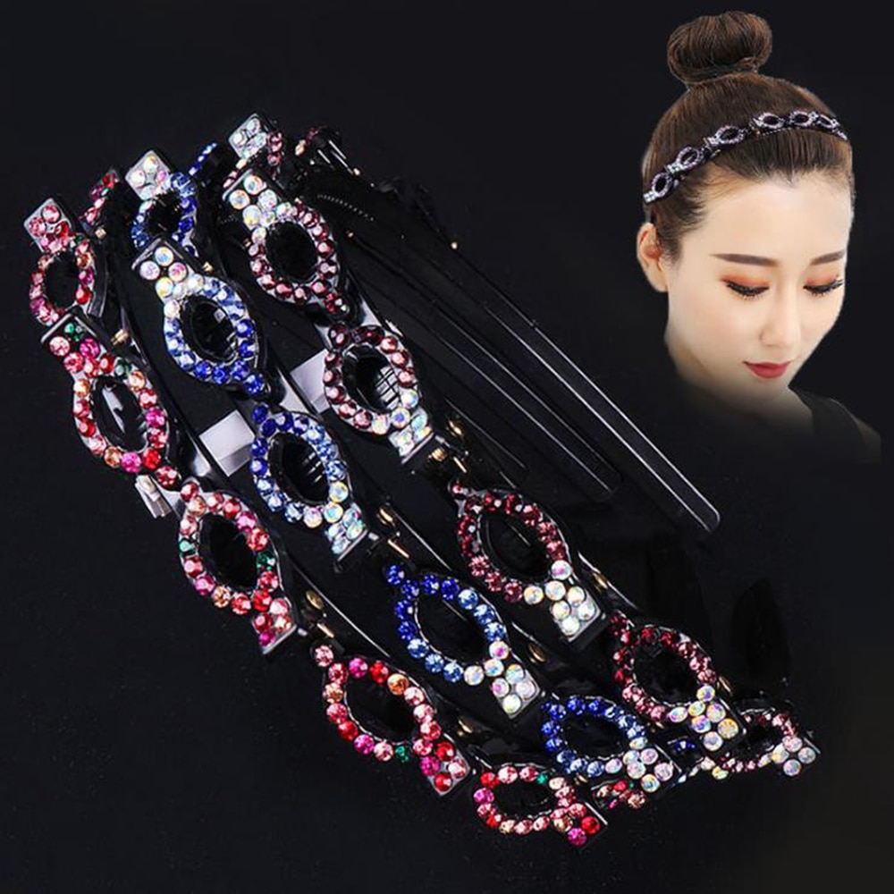 Black Rhinestone Braider Hair Clip Burst Pin Hairdo Bring Hair Hoop Multi-storey Wisp Air Weave Head Hoop 8 in 1 Styling Tool