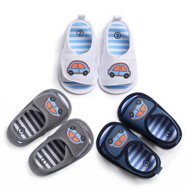 Pudcoco Newborn Baby Boys Girls Summer Sandals Cute Cartoon Car Print Soft Sole Crib Shoes Clogs Toddler Prewalker Sandals Shoes