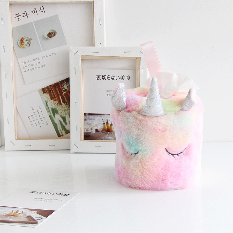 1 PC Cute Unicorn Tissue Box Plush Tissue Storage Holder Novelty Funny Tissue Box For Home Bedroom Restaurant Small