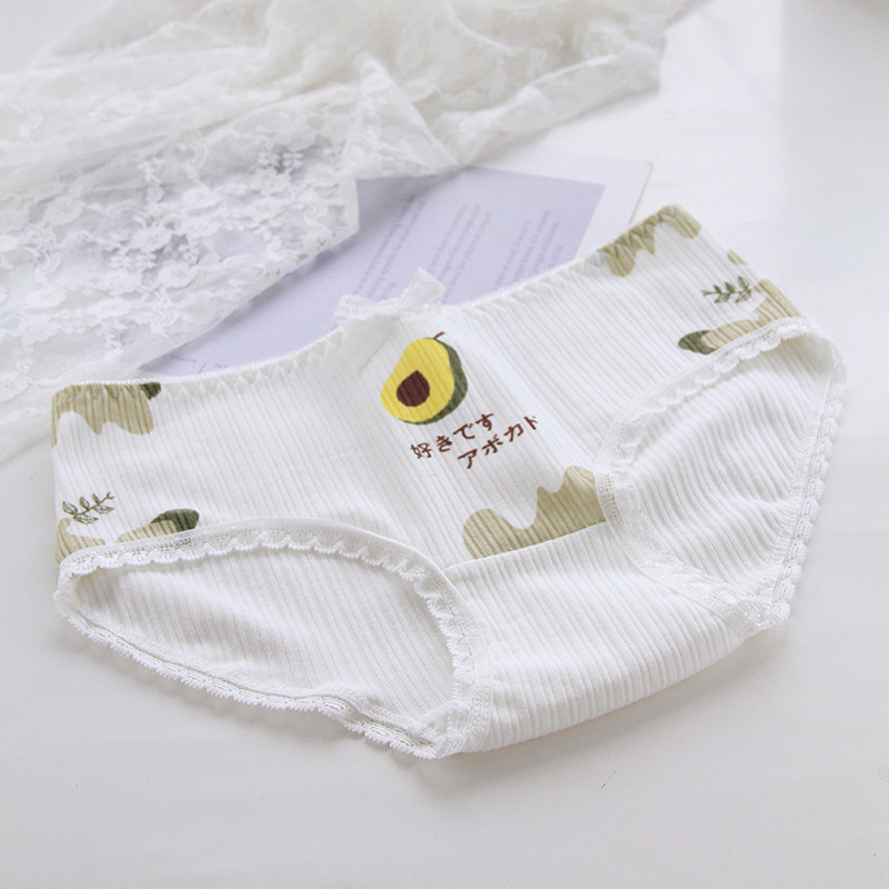 6 Stks/set Kinderen Ondergoed Cartoon Avocado Fruit Afdrukken Strik Verticale Graan Meisje Ventilatie Driehoek Broek