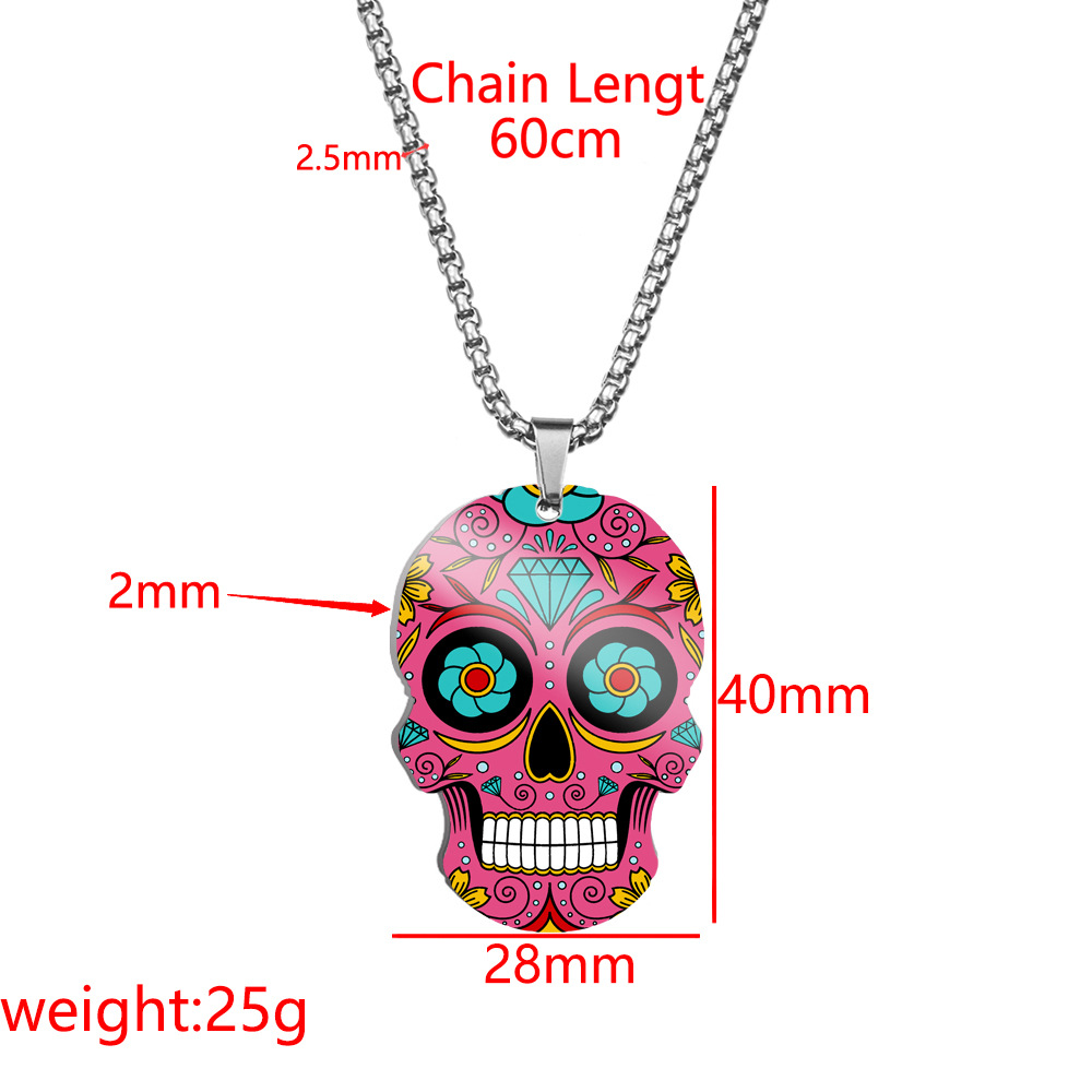 HNSP collar con colgante de calavera con impresión 3D de acero inoxidable para hombres y mujeres, joyería de Halloween, accesorio de
