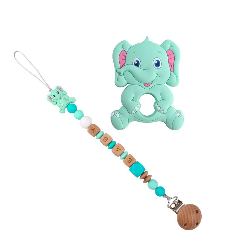 Cute Elephant Baby Infant Chewing Silicone Pacifier Soother Dummy Clips Chain Set Newborn Baby: Deep Blue