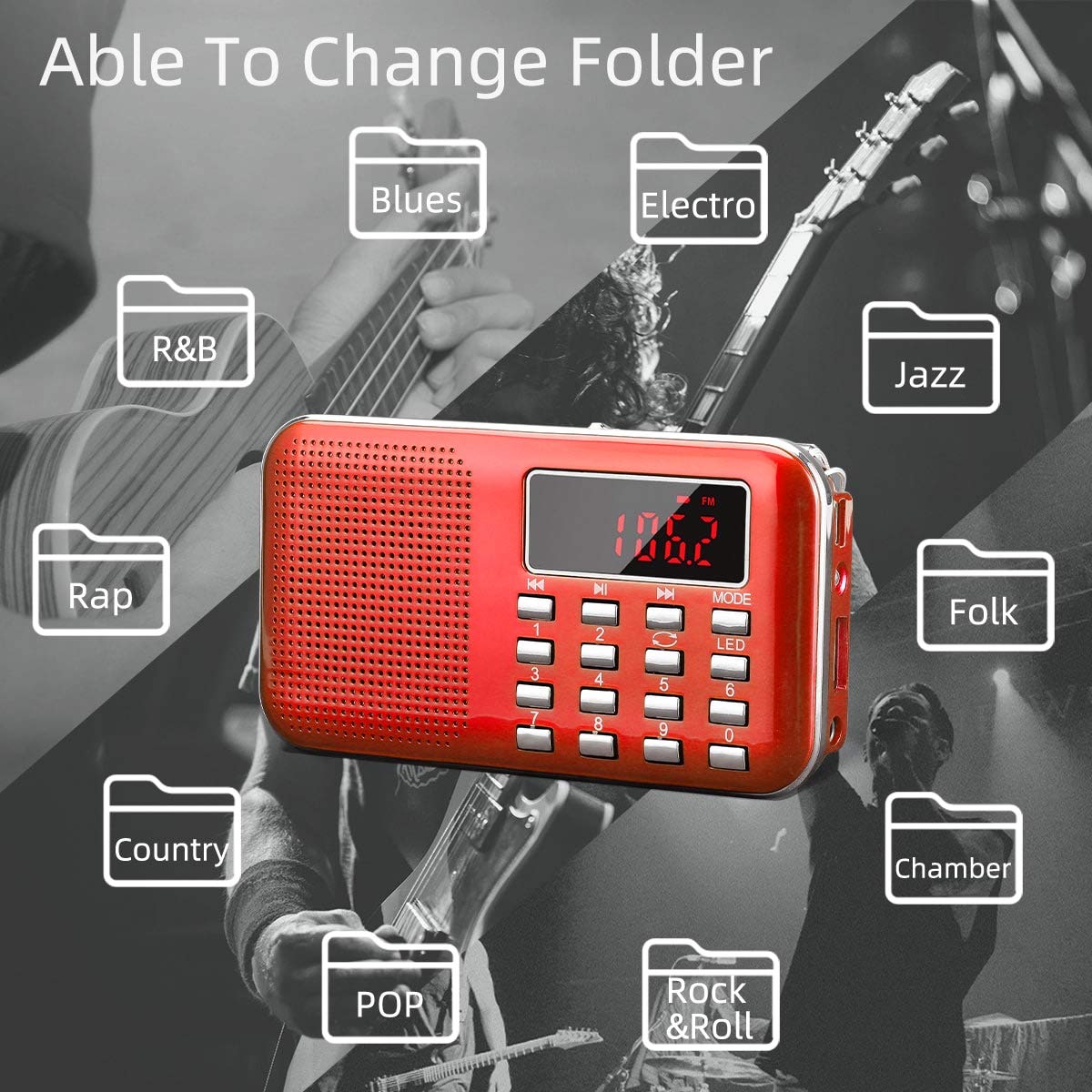 PRUNUS J-908 Radio Portable AM FM Radio poche HIFI stéréo haut-parleur météo Radio Station Radios numérique Rechargeable