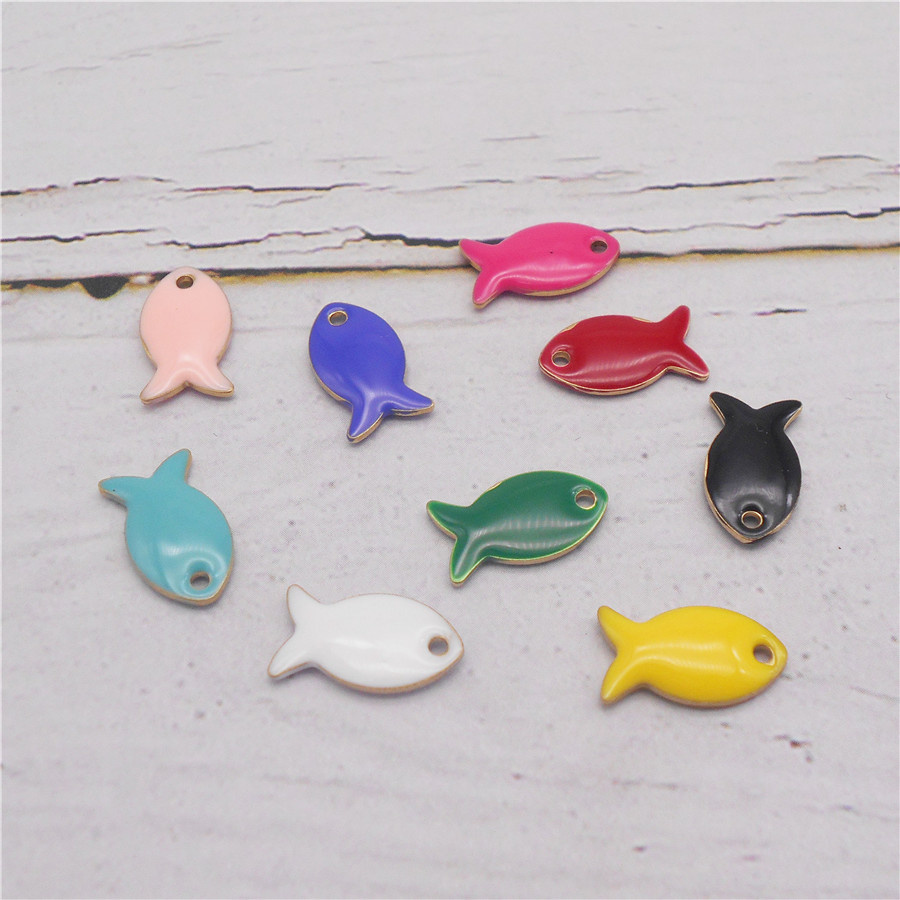 Julie Wang-abalorio de pez pequeño esmaltado de doble cara, pulsera con colgante de Animal de dibujos animados de cobre, Accesorio para hacer joyas, 9 piezas, 14x8mm