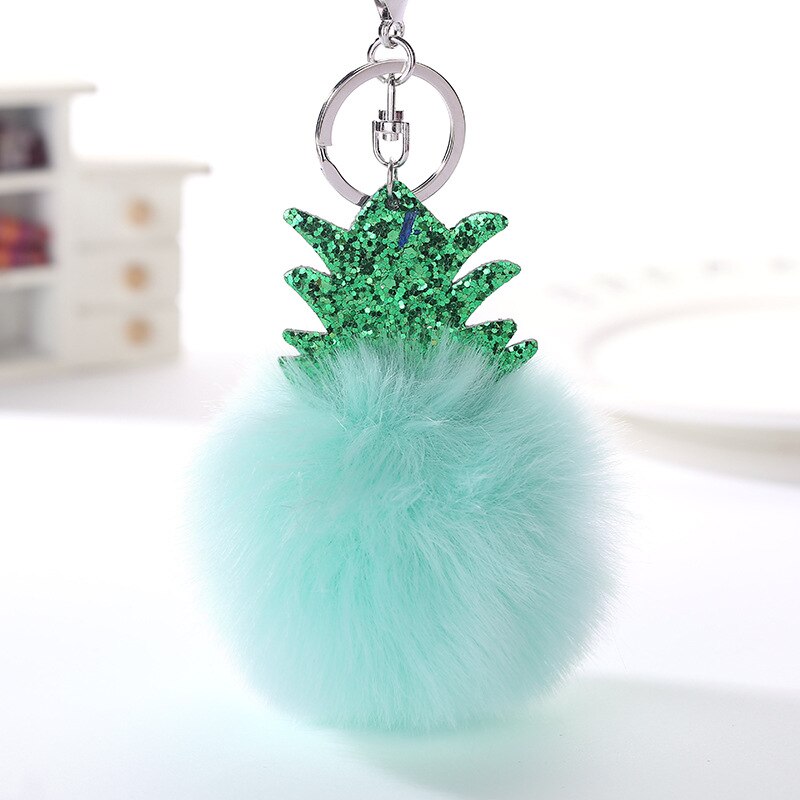 Pluizige Faux Fur Ball Pompom Sleutelhanger Vrouwen Bag Charms Kerstboom Ananas Sleutelhanger Trinket Auto Sleutelhanger Kettingen 2C0322: 12
