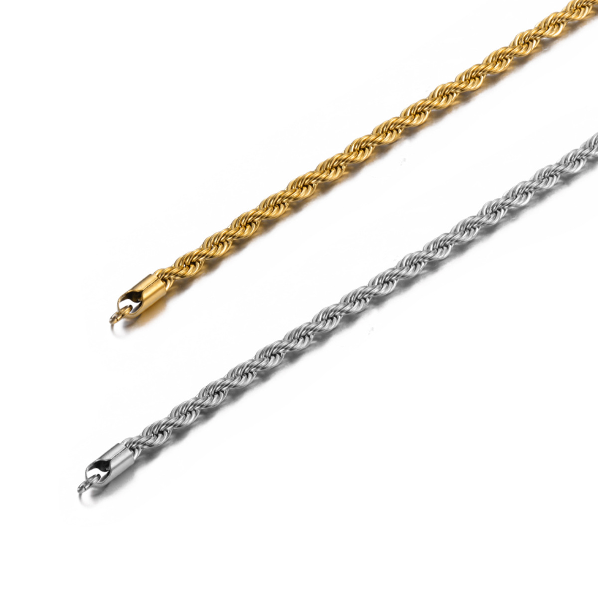 Cadena de eslabones de cuerda trenzada de 2mm/2,5mm/3mm/4mm/5mm/6mm de ancho, collar de Color dorado para hombres y mujeres, collar de cadena de acero inoxidable, joyería