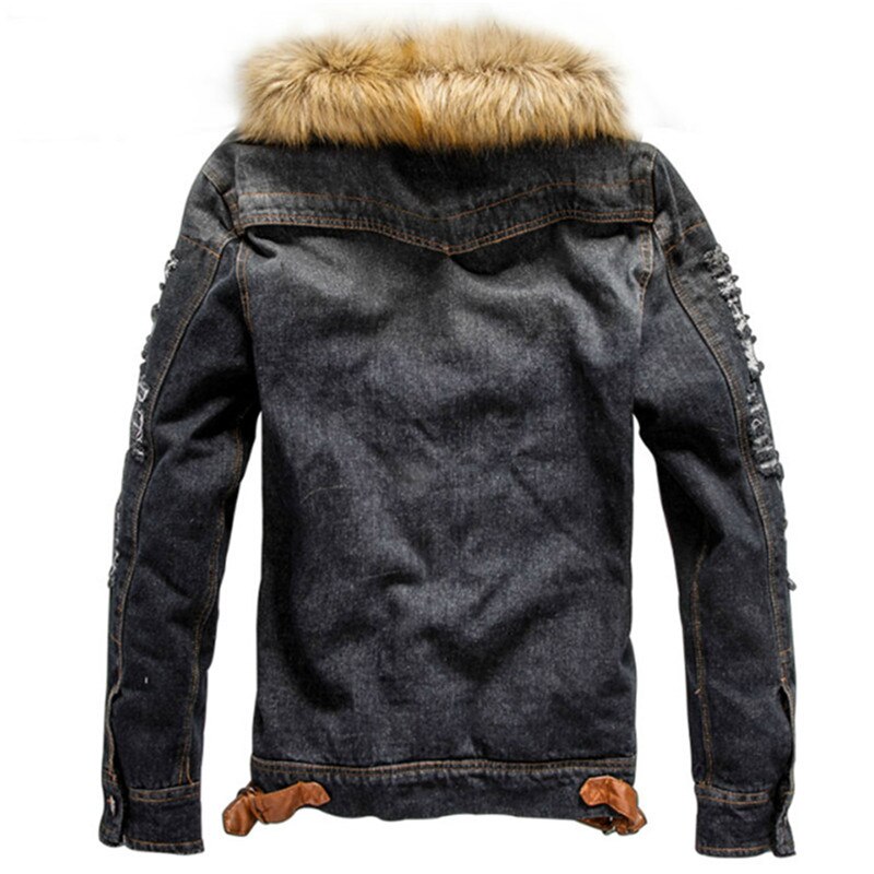 Fur collar Men Denim jacket Winter Thick Denim Jacket Retro Jacket Plus Size