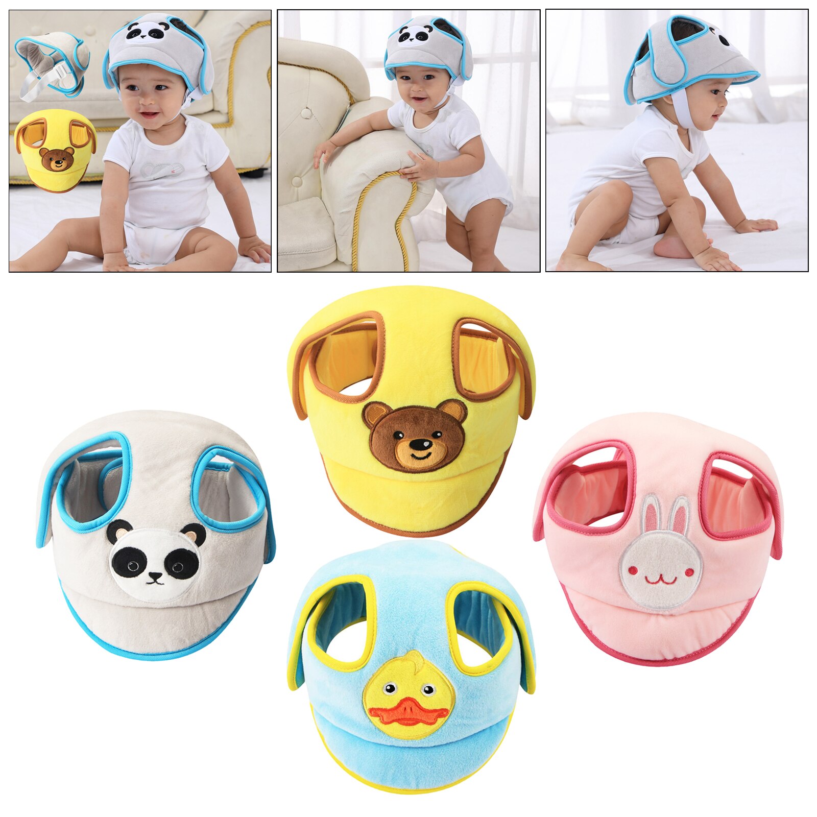 Baby Infant Toddler Cartoon Animal Pattern No Bumps Safety Helmet Head Cushion Bumper Bonnet