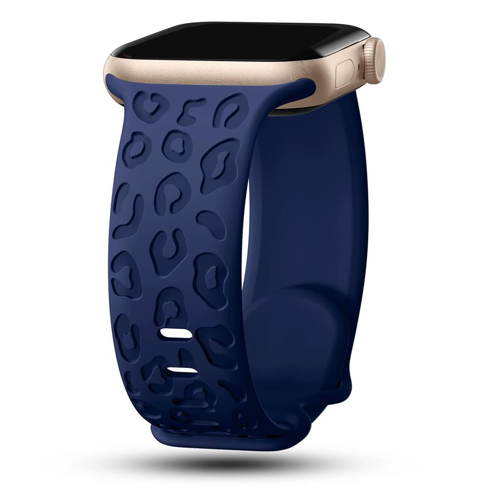 Bracelet en silicone léopard gravé pour Apple Watch Band, 44mm, 40mm, 45mm, 49mm, 41mm, 38mm, 42mm, iWatch Series 7 SE, 3, 6, 8 Ultra: Céleste sarcelle / 22mm