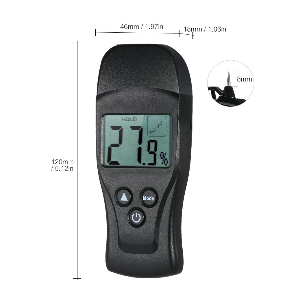 Handheld Digital Moisture Meter Lumber Damp Meter LCD Wood Moisture Humidity Tester for Timber Wood Drywall Plants Range 0%~54%