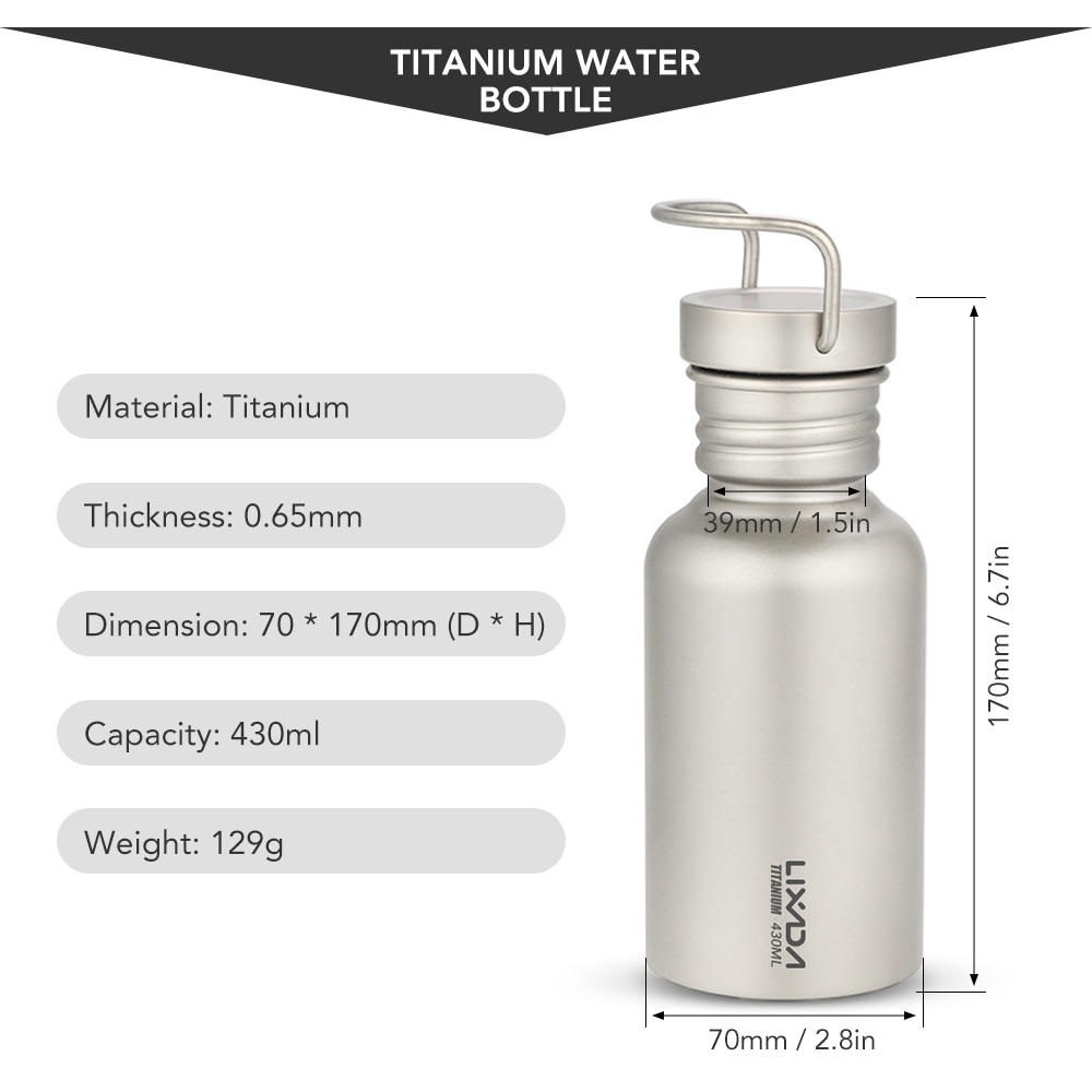 Lixada Titanium Water Bottle Leakproof Titanium Bottle Ultralight Outdoor Tableware Camping Cycling Camping Sports Water Bottle