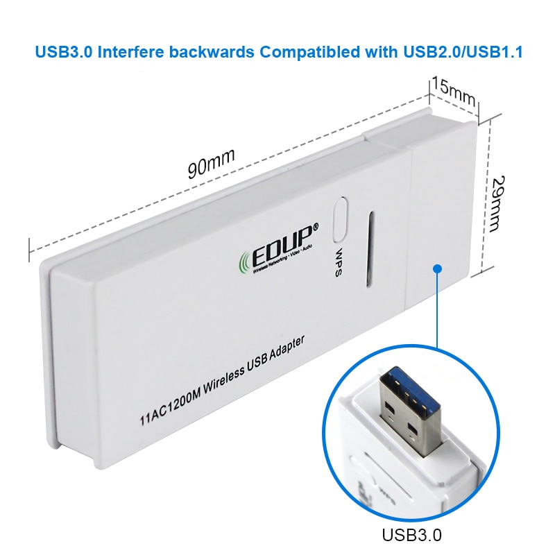 Edup 1200Mbps Usb Wifi Adapter Dual Band 2.4G/5Ghz Usb 3.0 Wifi Dongle Netwerkkaart 802.11 ac Wifi Ontvanger Voor Computer Laptop