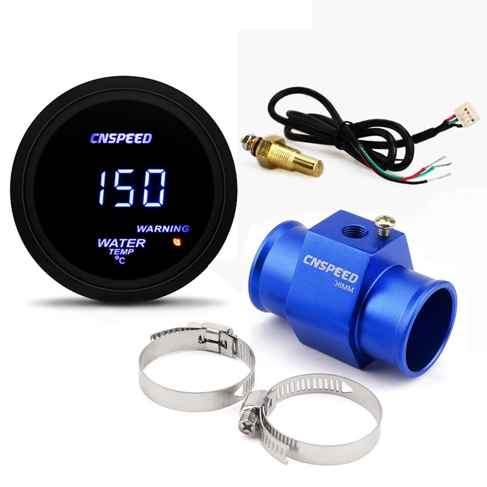 Auto Auto Digitale 2 "52mm Water Temp Gauge Met Sensor Rook Lens water Temperatuur Meter met sensor adapter: with 36mm