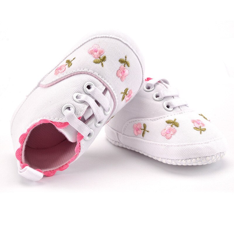 Zapatos de encaje bordado Floral para bebé niña, calzado de algodón suave, zapatos infantiles para primeros pasos