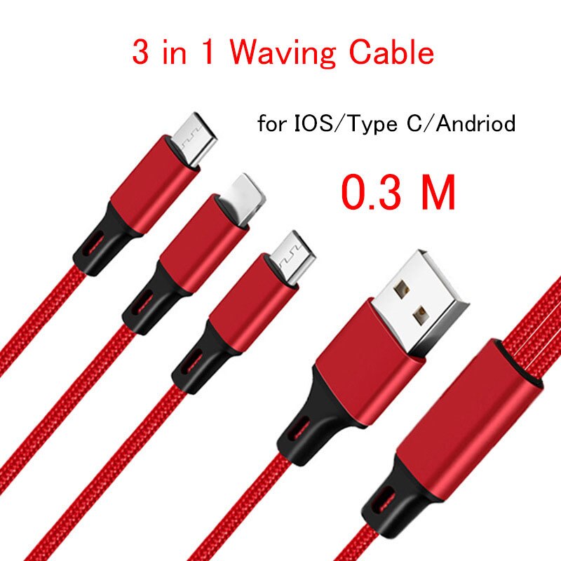 Funda de Banco de energía 3x18650, cargador de batería externa 18650, caja DIY, Kit USB Dual, cargador de teléfono tipo C, puerto USB Android, portátil: 3 in 1 Red Cable