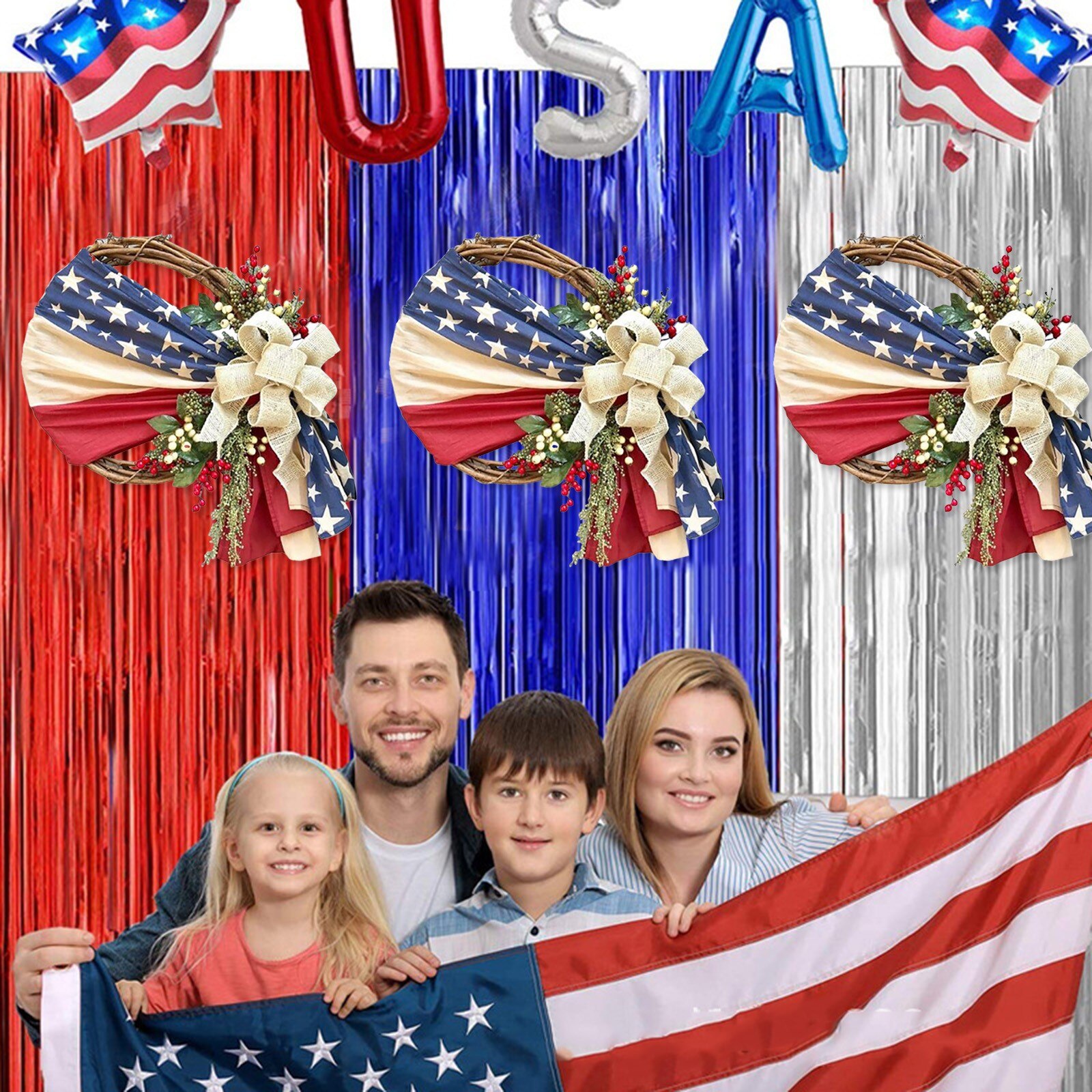 Independence Day Wreath Porch Decoration Front Door Outdoor The Letter Hanging Round Wreath Decor Wreaths Garlands