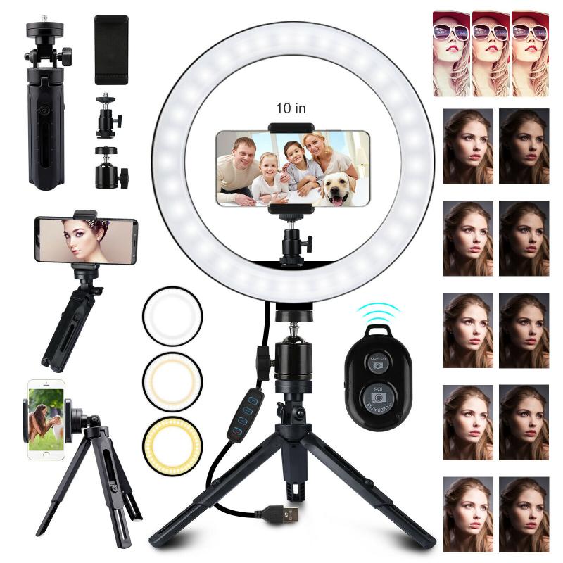 10 Inch Mini Ring LED Fill Light 3 Light Modes 360° Rotation Angle Studio Video Dimmable Make Up Lamp With Tripod Stand Selfie