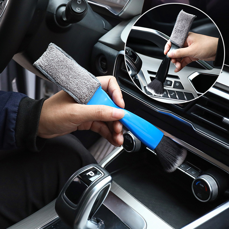 Cepillo de limpieza de detalles del Interior del coche, salida de aire acondicionado, limpiador de polvo para salpicadero, herramientas multifuncionales de doble cabezal