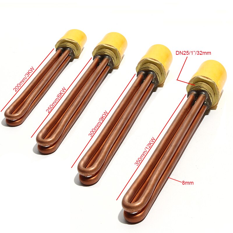 Heating Element Electric Water Heater Parts Copper DN25 (1&amp;quot;) Thread 3KW/6KW/9KW/12KW 220V 200mm/250mm/300mm/350mm