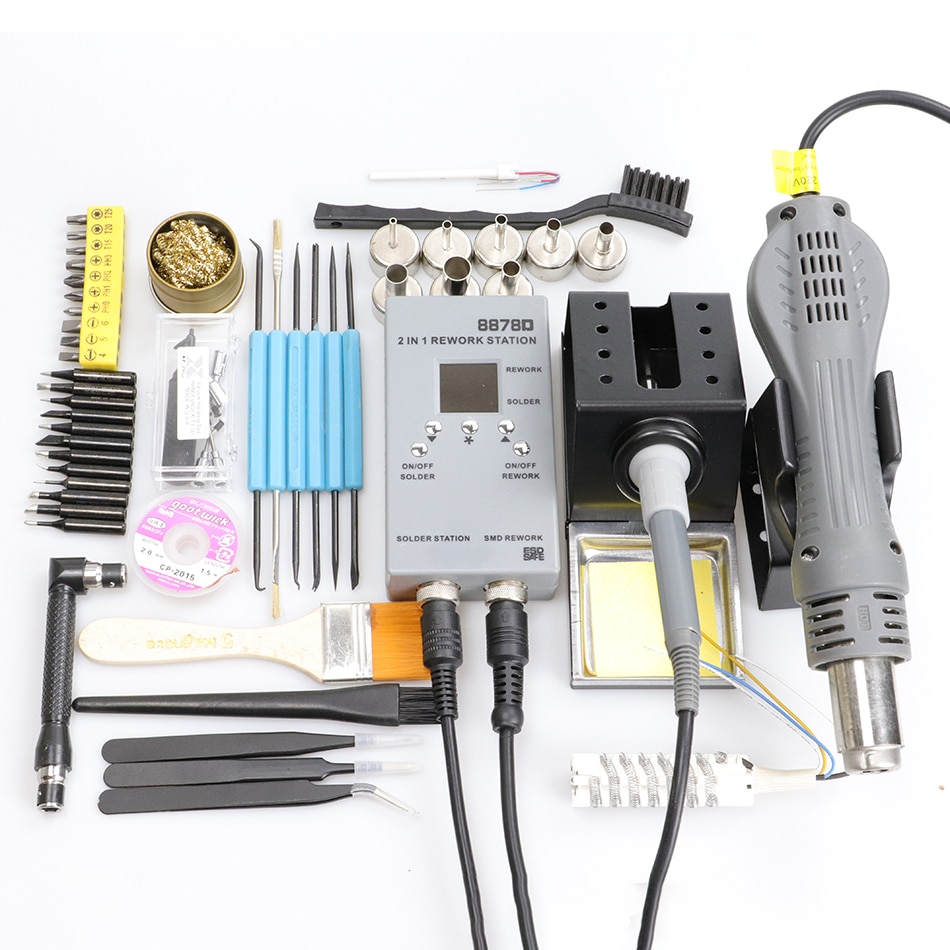 8878D portable desoldering station 2 in 1 air rework station, LED intelligent digital display thermostat soldering iron