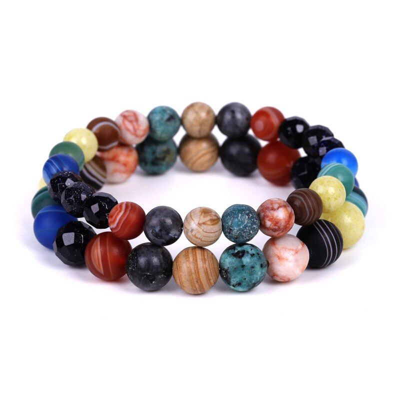 Pulsera con piedra Natural hecha a mano para hombre y mujer, brazalete con sistema Solar, Galaxia, universo, joyería MY99,