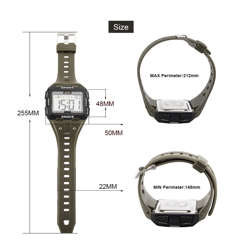 Große Zahlen Männer Sport Uhr Digitale Multifunktions Alarm Chrono 5ATM Wasserdicht Zurück Licht Platz