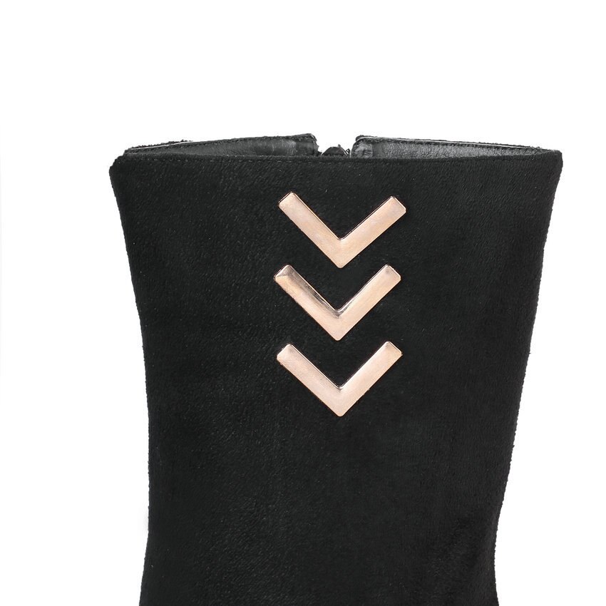 Qutaa scrub fyrkantig högklackad dragkedja höst vinter dam skor fritid rund tå metalldekoration mid kalv stövlar storlek 34-43