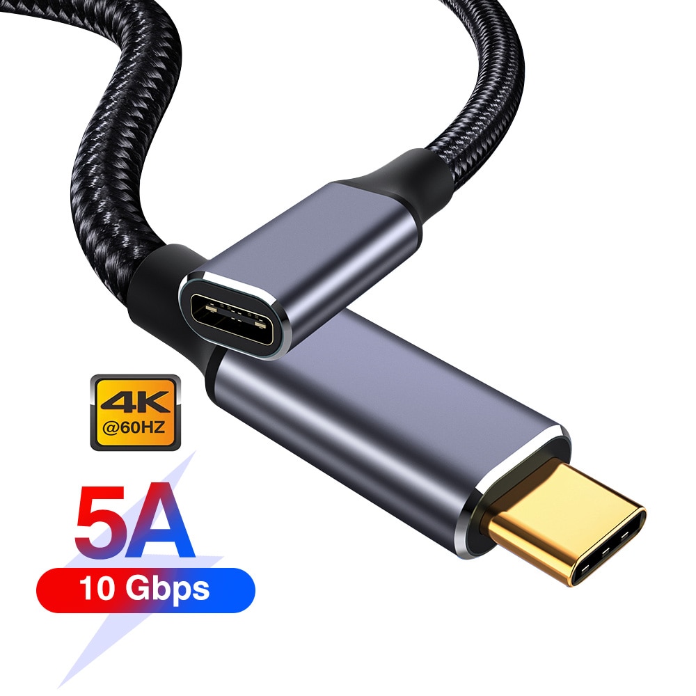5A USB C Male to Female 10Gbps Gen2 USB 3.1 Extension Data Quick Charging Cable Extender Cord For Macbook Laptop Samsung