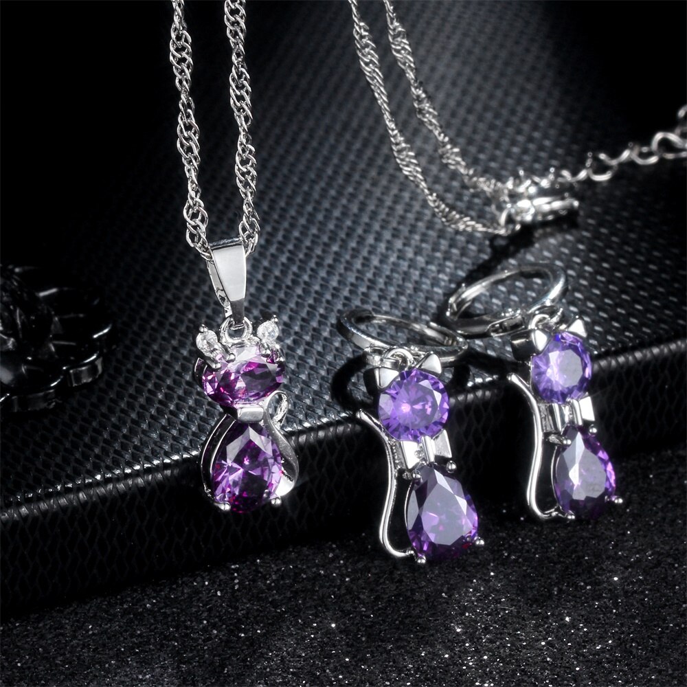 Ensemble de bijoux en zircone cubique pour femmes, boucles d'oreilles de mariage, collier pour Couple, d'anniversaire pour petite amie