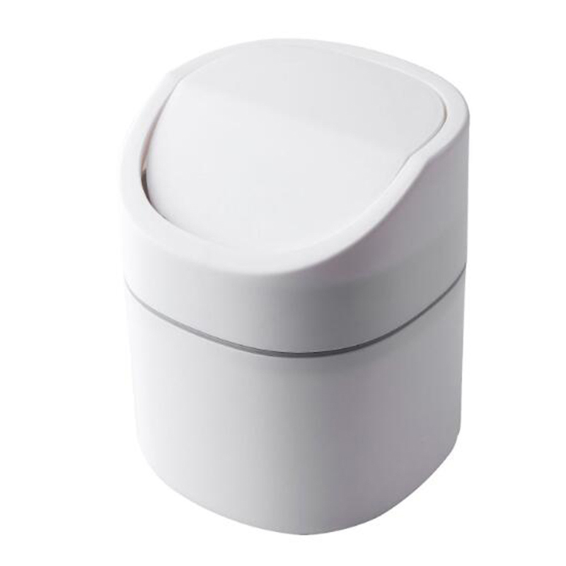 Mini cubo de basura pequeño, cesta de basura de escritorio, mesa de hogar, suministros de oficina de plástico, cubo de basura, caja de barril de artículos diversos: Flip white