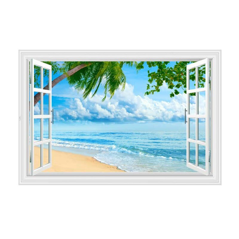 3D stickers Mediterranean blue false window scenery bedroom living room hotel decoration wall stickers: F