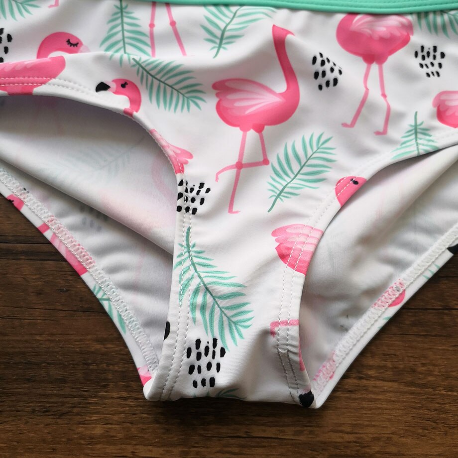 3-12 vuotta lapset uimapuvut flamingo print tyttö uimapuku riimu top tyttö bikini set falbala 2 kpl lasten uimahousut rantaasut